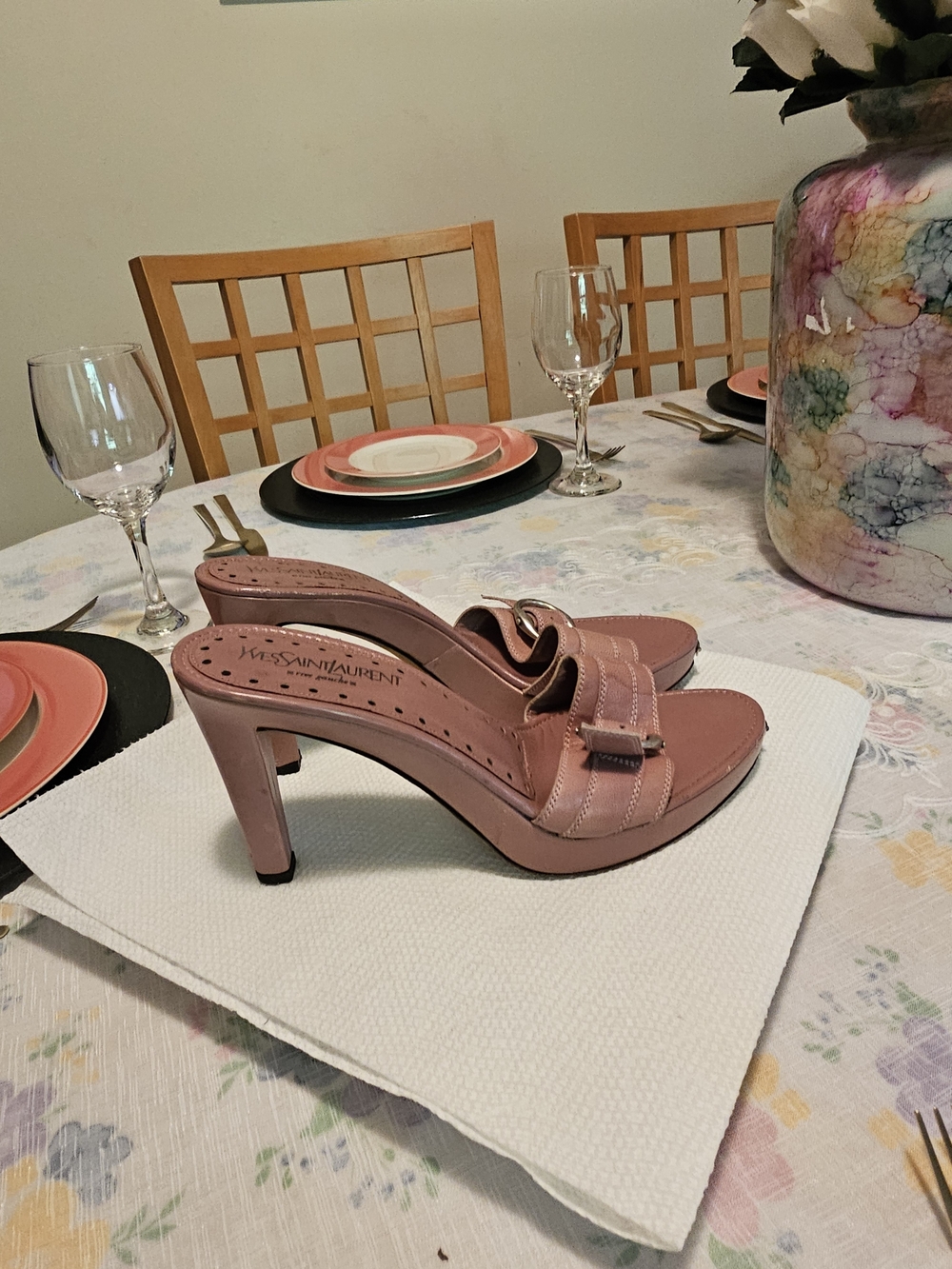 Yves Saint Laurent Pink Leather Slide Sandals - Picture 6 of 6